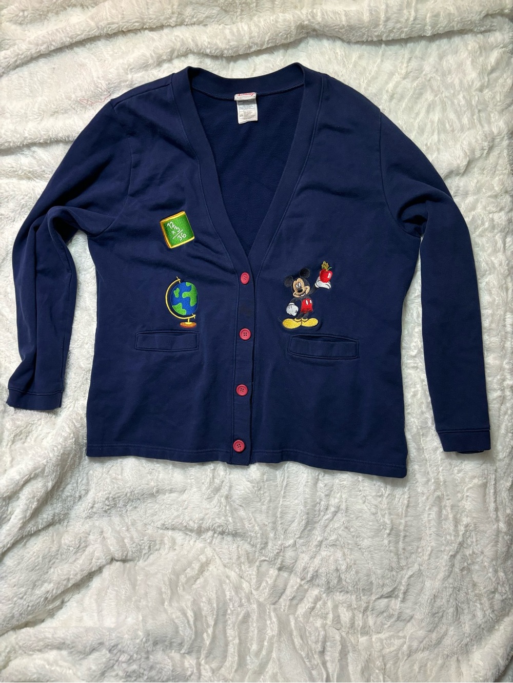 Vintage Disney Store Mickey Mouse Embroidered Teachers Cardigan Size XXL Navy
